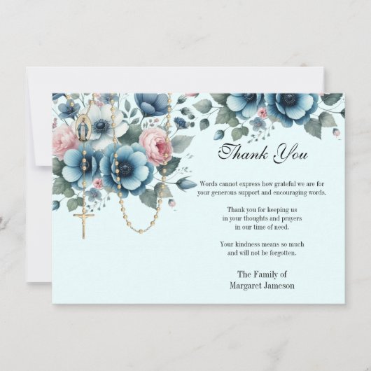 Katholieke Floral Rosary Funeral condoleances Bedankkaart (Voorkant)