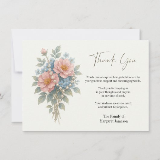 Katholieke Floral Rosary Funeral condoleances Bedankkaart (Voorkant)