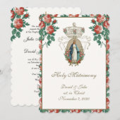 Katholieke Floral Wedding Church Reception Gecombi Kaart (Voorkant / Achterkant)