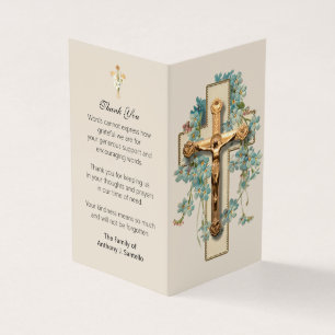 Katholieke Funeral Gold Crucifix Prayer Fotokaart Visitekaartje