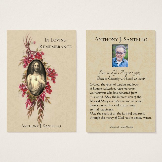 Katholieke Funeral Sacred Heart Prayer Heilige Kaa Visitekaartje (Voorkant /achterkant)