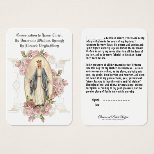 Katholieke gebeden voor Jezus Maagd Mary Visitekaartje (Voorkant /achterkant)