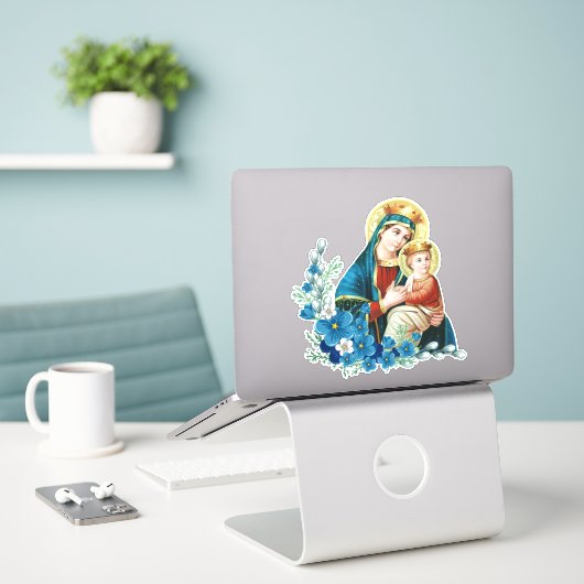 Katholieke gevlekte Maagd Mary Jezus Religieus Sticker (Laptop op bureau)