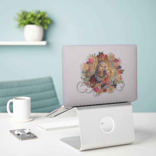 Katholieke gevlekte Maagd Mary Jezus Religieus Sticker (Laptop op bureau)