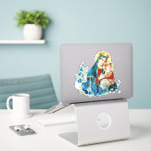 Katholieke gevlekte Maagd Mary Jezus Religieus Sticker (Laptop op bureau)