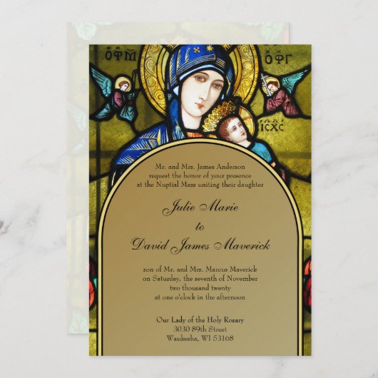 katholieke Glas in lood bruiloft Kaart (Voorkant / Achterkant)