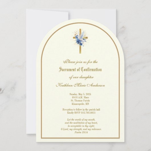 Katholieke Gouden Bevestiging Dove Roze Rozen Kaart (Voorkant)