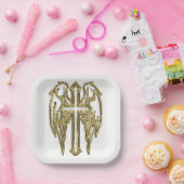 katholieke gouden kruisingen wit papieren bordje (Feest)