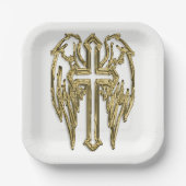 katholieke gouden kruisingen wit papieren bordje (Voorkant)