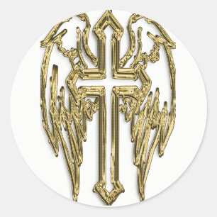katholieke gouden kruisingen wit ronde sticker