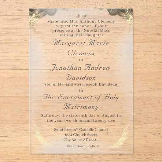 Katholieke Grace Acryl bruiloft uitnodiging