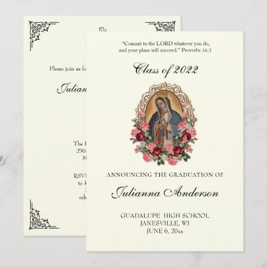Katholieke Guadalupe Elegante religieuze afstudere Kaart (Voorkant / Achterkant)