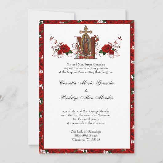 Katholieke Guadalupe Religieuze Roodrozen Weddensc Kaart (Voorkant)