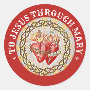 Katholieke harten van Jezus Maagd Mary Religieuze  Ronde Sticker
