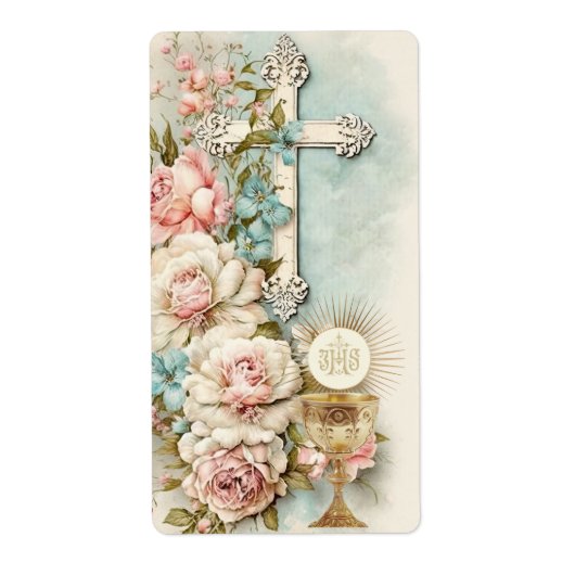 Katholieke Heilige Communie  Bloemen Etiket (Voorkant)