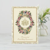 Katholieke Heilige Communie Bloemen Goud IHS Kaart (Staand voorkant)