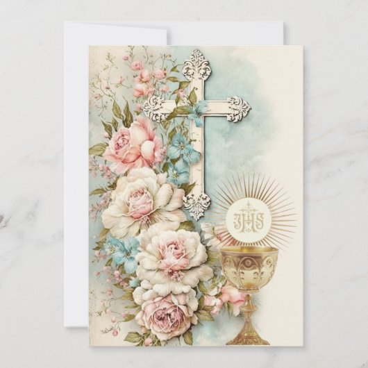 Katholieke Heilige Communie  Bloemen Kaart (Voorkant)