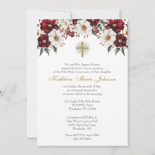 Katholieke Heilige Communie Bloemeneucharistie Kaart (Achterkant)