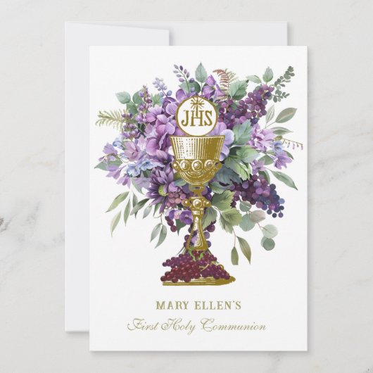 Katholieke Heilige Communie Elegante Bloemen Eucha Kaart (Voorkant)