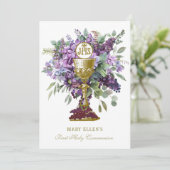 Katholieke Heilige Communie Elegante Bloemen Eucha Kaart (Staand voorkant)