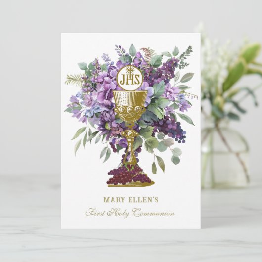 Katholieke Heilige Communie Elegante Bloemen Eucha Kaart (Staand voorkant)