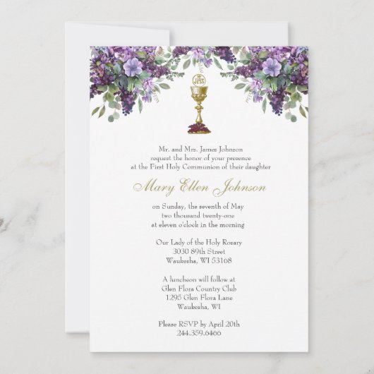 Katholieke Heilige Communie Elegante Bloemen Eucha Kaart (Achterkant)