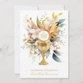 Katholieke Heilige Communie Elegante Bloemen Eucha Kaart (Voorkant)