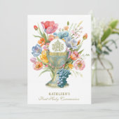 Katholieke Heilige Communie Lente Bloemen Kaart (Staand voorkant)