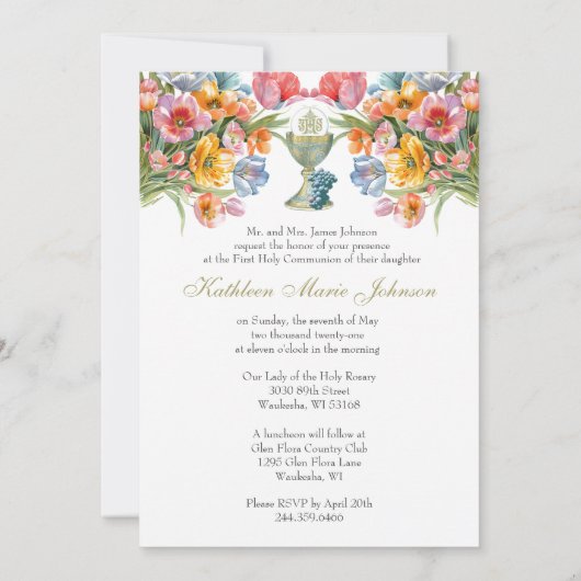 Katholieke Heilige Communie Lente Bloemen Kaart (Achterkant)