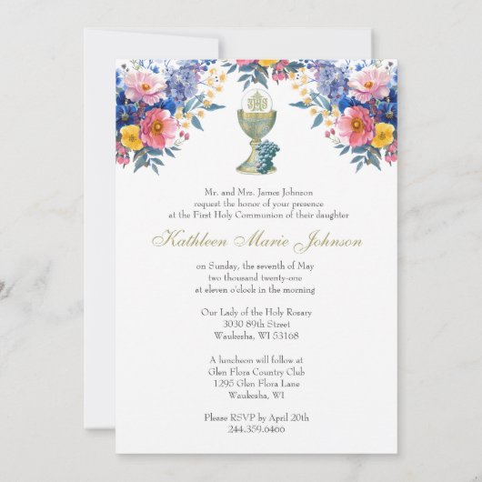 Katholieke Heilige Communie Zomer Bloemen Kaart (Achterkant)