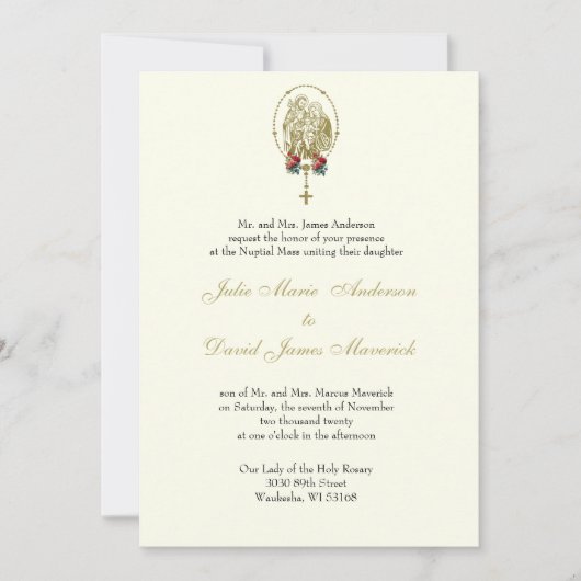 Katholieke Heilige Familie Bruiloft Receptie Combo Kaart (Voorkant)