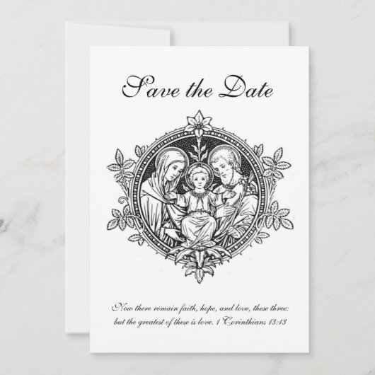 Katholieke Heilige Familie in zwart-wit Save The Date (Voorkant)