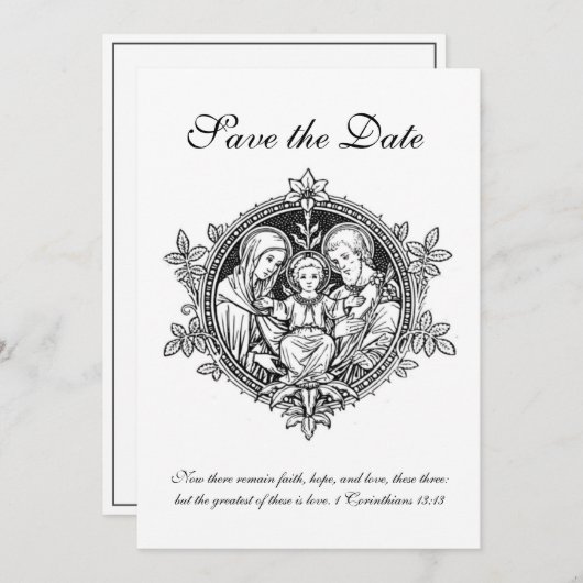 Katholieke Heilige Familie in zwart-wit Save The Date (Voorkant / Achterkant)