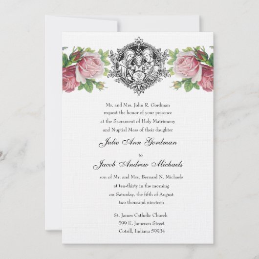 Katholieke Heilige Familie Rozen Bloemenbruiloft Kaart (Voorkant)