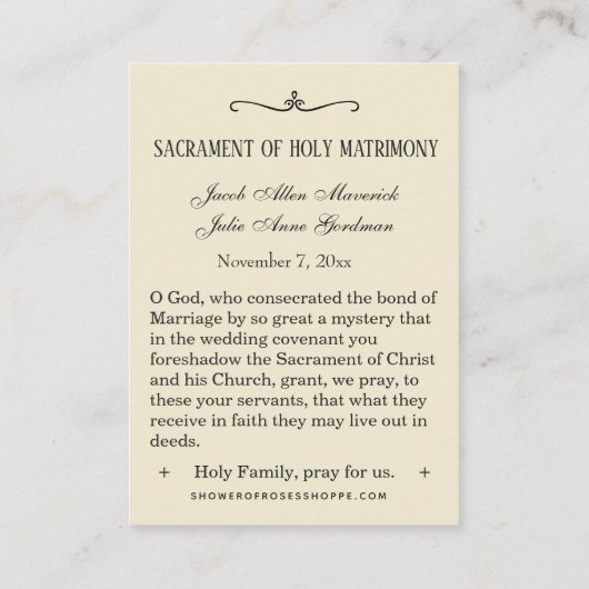 Katholieke Heilige Familie Weddenschap Voor de Hei Visitekaartje (Achterkant)