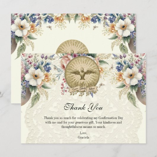 Katholieke Heilige Geest Bevestiging Bloemen Dank  Bedankkaart (Voorkant / Achterkant)