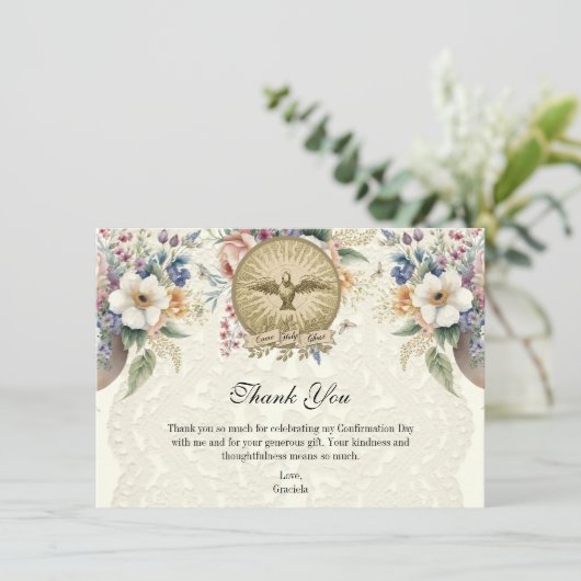 Katholieke Heilige Geest Bevestiging Bloemen Dank Bedankkaart (Staand voorkant)