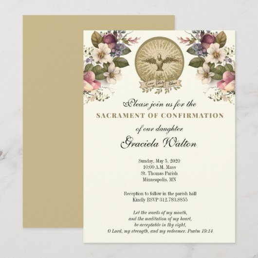 Katholieke Heilige Geest Schatting van Bevestiging Kaart (Voorkant / Achterkant)