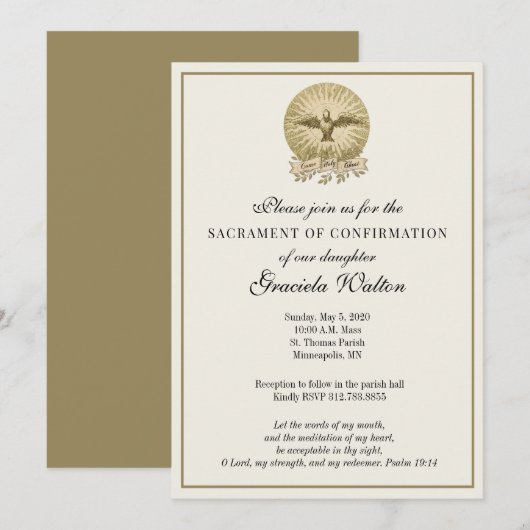 Katholieke Heilige Geest Schatting van Bevestiging Kaart (Voorkant / Achterkant)