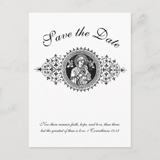 Katholieke Heilige Geest, zwart-wit, bewaart de da Aankondigingskaart (Voorkant)