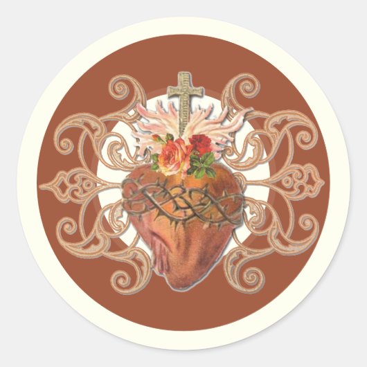 Katholieke Heilige Hart Jezus Rozen Elegant Klassi Ronde Sticker (Voorkant)