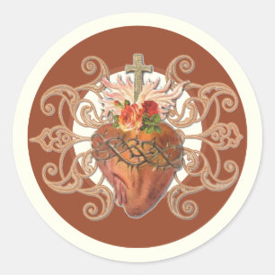 Katholieke Heilige Hart Jezus Rozen Elegant Klassi Ronde Sticker