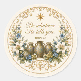 Katholieke Huwelijk te Cana Schriftuur Bloemstuk Ronde Sticker