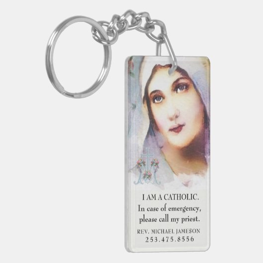 Katholieke ID Maagd Maria  Roze Rozen Sleutelhanger (Voorkant Links)