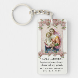 Katholieke ID Maagd Mary Baby Jesus Pink Roses Sleutelhanger