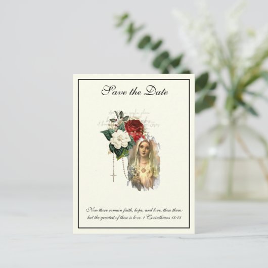 Katholieke Ivory Elegant Maagd Mary BEWAAKT DE DAT Aankondigingskaart (Staand voorkant)