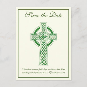 Katholieke Ivory Green Celtic Cross Wedding Aankondigingskaart