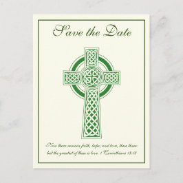 Katholieke Ivory Green Celtic Cross Wedding Aankondigingskaart
