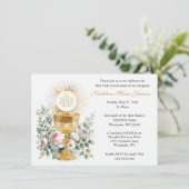 Katholieke Jezus Eerste Communie Bloemen Uitnodigi Kaart (Staand voorkant)