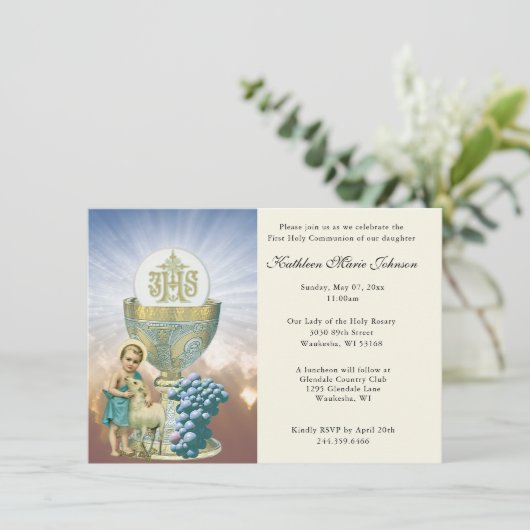 Katholieke Jezus Eerste Uitnodigingen van de Commu (Staand voorkant)